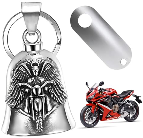 1 Pezzi Portachiavi Guardian Bell, Campanella Moto argento Oleoso, Campanello da Motociclista, Accessorio per Moto, Biciclette,Guardian Bell Campanella Portafortuna Moto,con Anello Appeso