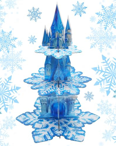 Anvin 3-Tier Snowflake Cupcake Stand Tower Cardboard Cupcakes Tier Stand Holder for Dessert Display Birthday Party Decoration Tea Party Supplies Party Centerpiece Decor Baby Shower (Snowflake)