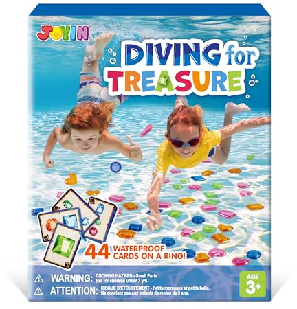 JOYIN 4-in-1 Diving Pool Toys,Underwater Seek and Find Gems Game Set Waterproof,Swiming Pool Toys for Kids with Mesh Bag, Water Gifts for Summer Swim Dive Search Treasure Match Games