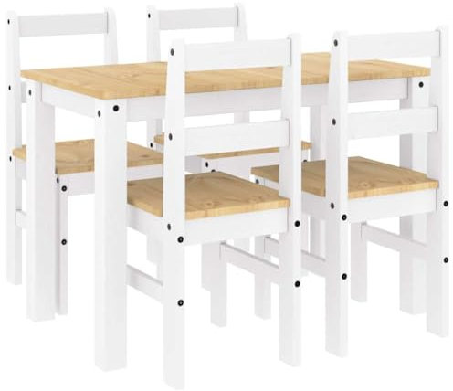 vidaXL Panama 5-Piece Dining Set - White Pine Wood Table & Chair Set - Farmhouse Style for Kitchen/Dining Room