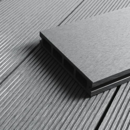 HORI WPC Terrassendiele Grau | Terrassenplatten | beidseitig verwendbar | Terrassenboden | Dielen | WPC Holzfliesen | Terrasse Garten Balkon | Kuba | Dielenlänge: 2300 x 145 x 25