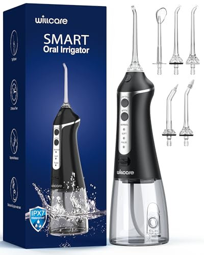 Water Dental Flosser, Portable Oral Irrigator with 300ML Water Tank, IPX7 Waterproof, Rechargeable, 4 Modes for Deep Teeth Cleaning, Travel-Friendly (Black)