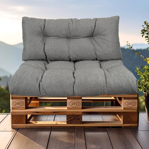 SLIPIO Palettenkissen für Europaletten, 2-TLG. Set, wasserfest, Dunkelgrau | Palettenpolster; FÜLLPRO+ Füllung; 1x Rückenkissen 120x40 cm + 1x Sitzkissen 120x80 cm