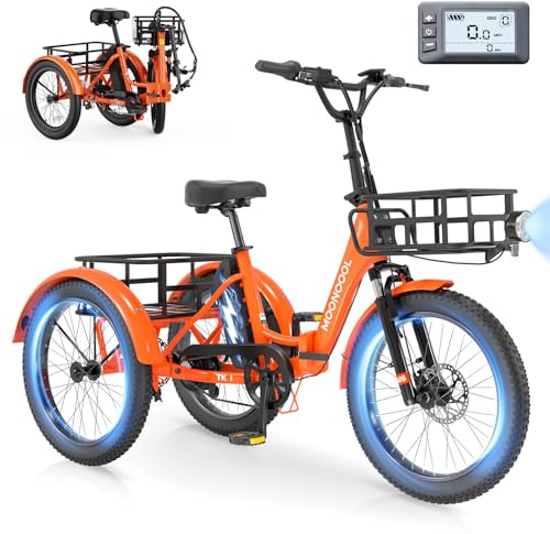 SUNYRISY E Bike Dreirad für Erwachsene Klapprad, 20 Herren Damen Mit 36V 20AH Akku Elektro Dreirad Fahrrad, 250W Motor Elektrofahrrad 45 NM Geschwindigkeit 25 KM/H E-Bike Mit Großer Korb