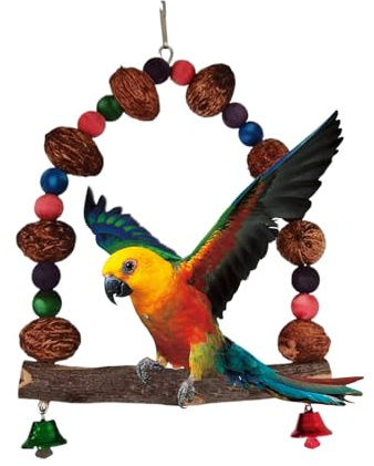 Spielzeug für Papageien Swings aus Holz - Bunte Schaukel von Budgiie aus Holz | Hängend an Vogelkäfigen | Papageienkäfig | Papageienkäfig | Spielzeug aus Rattan-Kugel für den unteren Park