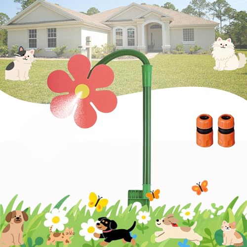 Qublex Crazy Daisy Sprinkler | 360° Rotating Dancing Flower Water Sprinkler for Lawn & Garden Irrigation | Funny Crazy Daisy Sprinkler with Dual Adapters (1/2'' & 3/4'') for Yard & Outdoor Fun