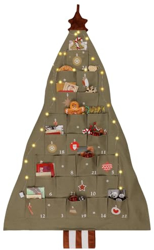 SATINIOR Christmas Advent Calendar with Pockets Xmas Tree Empty Advent Calendar to Fill 24 Days Reusable Natural 24 Days Countdown Hanging Storage Bag for Home Xmas Countdown Decoration