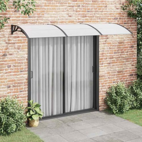 Auvent de Porte Extérieur, 300 x 100 cm, Polycarbonate Résistant, Noir, Marquise de Porte Extérieur, Protection Contre la Pluie et Intempéries, Auvent Porte d'Entrée, Cadre Aluminium et ABS