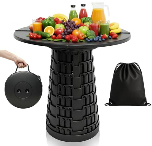 Flixyticy Portable Telescopic Stool with Table Top (50 cm diameter), Collapsible Folding Seat for Adults for Outdoor Camping, Barbecuing, and Fishing (Stool with Table Top)