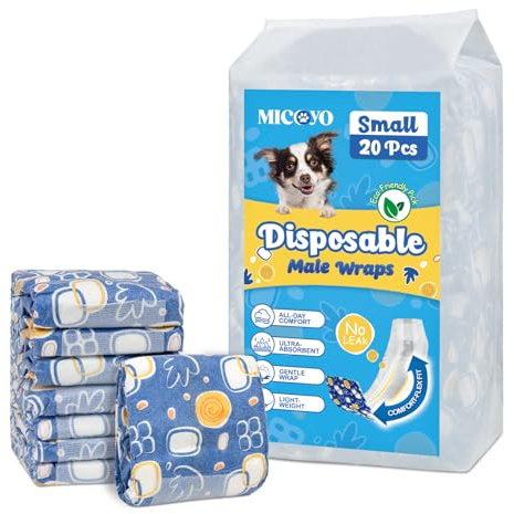 MICOOYO Pannolini Cane Maschio Usa e Getta, Super Assorbenti, Fasce Addominali per Cani con indicatore di umidità, Pannolini per Cani per Incontinenza|marcatura(S,50 pezzi)