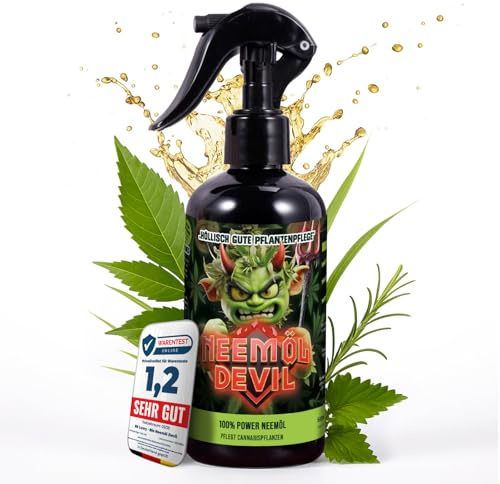 Sprühfertig 500ml – 4-in-1 Pflanzenpflege mit Neemöl Rosmarinöl, Lemongrasöl & Brennnesselextrakt – Für Zimmerpflanzen, Kräuter, Gemüse & Zierpflanzen (Neemöl Devil)