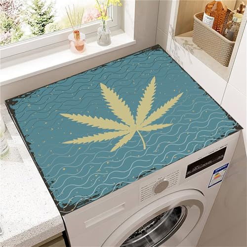 Highdi Housse de Protection pour Machine à Laver Top, 3D Feuilles Colorées Coussin de Machine à Laver Antidérapant, Tapis de Protection pour Dessus Sèche-Linge Séchage Rapide (Bleu 2,30x40cm)