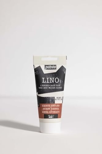 Pébéo Tinta Linograbado SIENNE Quemado 80 ml – Tinta Lino al Agua Ultra Pigmentada y Opaca, Impresión sobre linóleo y papel, Limpieza Fácil