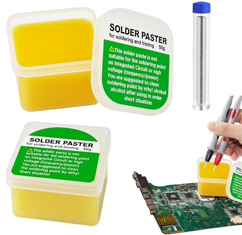 Flux Soudure Électronique Sans Plomb, Pâte à Souder 50g + Fil de Soudure 15g, Kit Soudure Sans Résidu, Fumée Faible, Non Conducteur, Pour Réparation Circuit et Bricolage