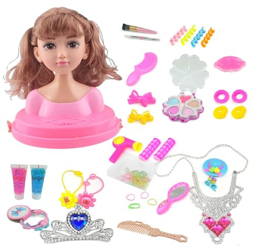 Syglawnd Tête de poupée pour Coiffure Enfants, 1 Ensemble tête de poupée pour Coiffure et Maquillage pour Filles Accessoires Maquillage réalistes colorés pour Filles, Style pour