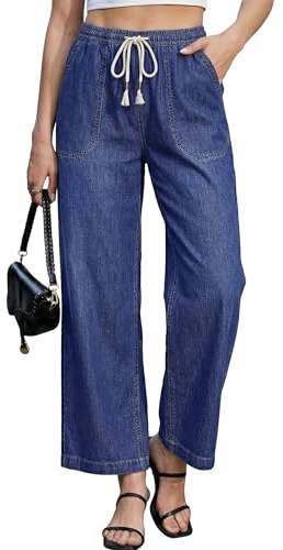 luvamia Womens Crop Jeans Mom Jeans for Women Wide Leg Ankle Pants for Women Dark Blue Medium Fits Size 8-10