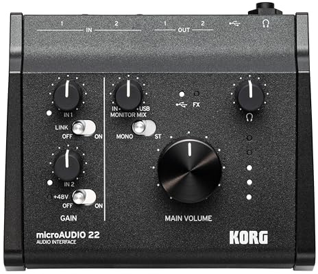 Korg microAUDIO 22 USB-C 2-In/2-Out Audio Interface with Studio Preamps, Loopback & 24-Bit/192 kHz Recording