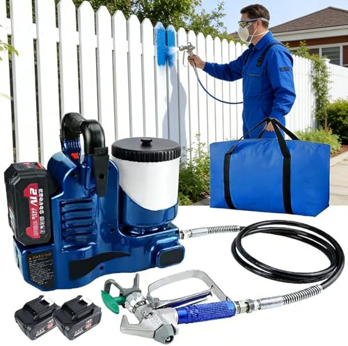 Pulverizador de pintura inalámbrico sin aire, alta presión de 500 W con velocidad ajustable, tolva de 1,2 L, presión máxima de 15 MPa, 2 baterías recargables incluidas