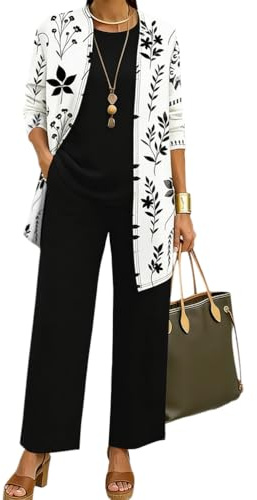 shownicer Completo Donna Elegante Tailleur 3 Pezzi Set Completi di Pantaloni Casual Completo da Cerimonia Set per Business e Matrimoni B Nero XXL