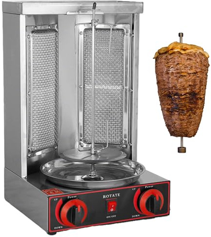 Parrilla Kebab Vertical Eléctrica, Asador Shawarma Con Capacidad 6 kg, Rotación 360° Y Temperatura Ajustable, Grill Doner Gyro Para Uso Doméstico Y Comercial
