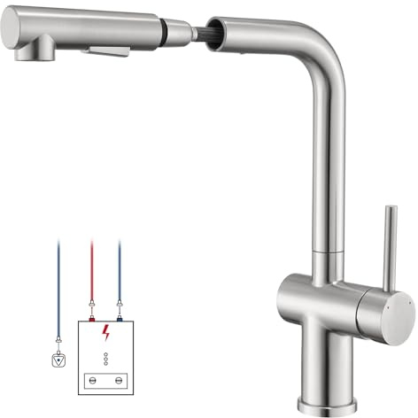 BONADE Niederdruck Armatur Küche, 360° Drehbar Spültischarmatur mit 3 anschluessen für Boiler, Wasserhahn Küche Ausziehbare Brause mit 2 Strahlarten, Edelstahl Mischbatterie Wasserhahn Küche
