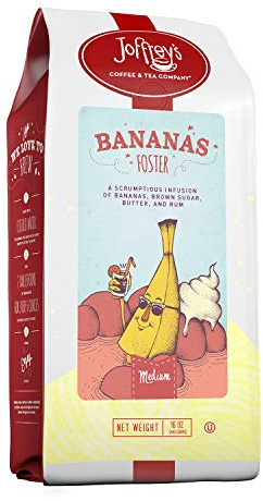 Joffrey's Coffee - Bananas Foster, Flavored Coffee, Artisan Medium Roast, Arabica Coffee Beans, Banana, Brown Sugar, Butter and Rum Flavour, Gluten Free, No Sugar (Ground, 473