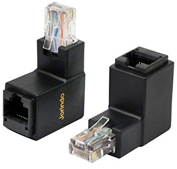 CERRXIAN 90 Degree Ethernet LAN RJ45 Male to Female, Right Angle Network Cat5 / Cat5e / Cat6 Extender Adapter(2-Pack) Black,(Up Angle)