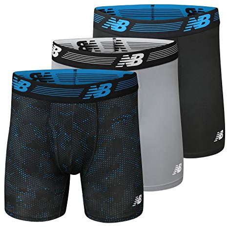 New Balance Men's 6 Boxer Brief Trunk Underpants Fly Front with Pouch (1 Pack of 3), Black/Steel/Ghost Camo, Large