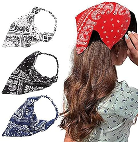 4 Pcs Elastic Hair Scarf Headband Adjustable Turban Headwrap Bandana Vintage Turban Hair Scarves Triangle Kerchief Bandanas for Women Girls Daily Wearing Dating Sports