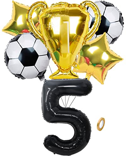 Jxuzh Fussball Geburtstag Fußball Party Deko Zubehör Fußball Geburtstagsdeko Jungen Luftballon 5. Geburtstag junge Soccer Party Fußball Ballons Deko Stern Ballon Golden Fußballfan Kindergeburtstag
