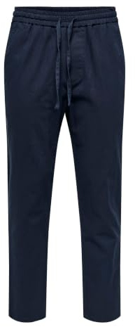 ONLY & SONS Pantaloni da Uomo ONSLINUS Crop Lin – Tapered Fit – XS S M L XL XXL, Navy Scuro, L