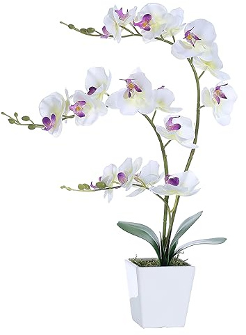 YSZL Faux Orchid in Vase Tall Artificial Orchid in Ceramic Vase Tall Silk Orchids with Stems Real Look Potted Fake Phalaenopsis Arrangement Centerpiece Table Decorations for Home Decor Indoor, White