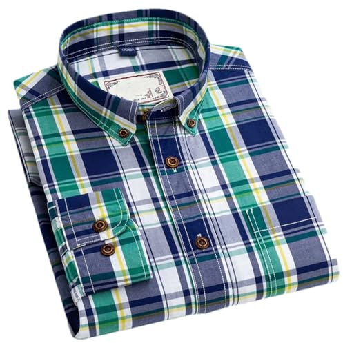 Adhdyuud Camicie casual da uomo in 100% cotone scozzese primavera business manica lunga classica a quadri camicia morbida, T0c16-06, 4XL
