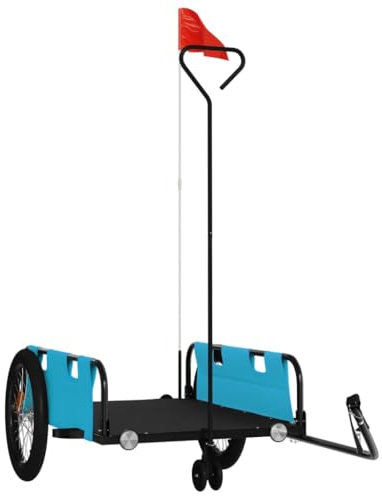 vidaXL Fahrradanhänger, Transportanhänger mit Deichsel Sicherheitsflagge, Lastenanhänger für Fahrrad, Anhänger Handwagen, Blau Schwarz 45kg Oxford-Gewebe Eisen