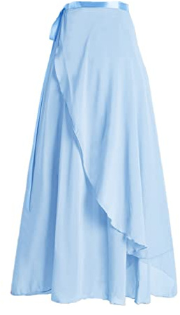 TENCOCO Gonna da Ballo Avvolgente Lunga da Donna e Bambina, Gonna da Balletto e Pattinaggio, Sciarpa Sopra, Azzurro Chiaro