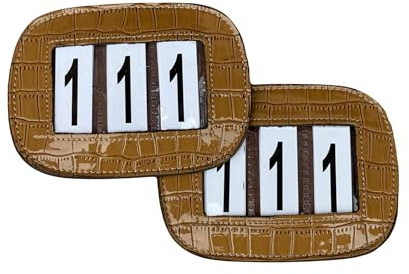 Competition Leather Number Holder 3 Digit for bridles and Saddle pads with Crocco Patent (Tan)