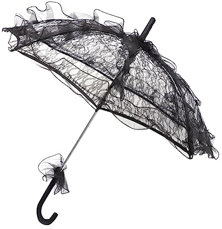 COLLBATH 1stk Regenschirm Aus Spitze Prinzessin Braut Kostüm Aus Schwarzer Spitze Partyschirm Aus Gothic-outfits Cosplay Kostüm Regenschirm Weiß Aluminiumlegierung
