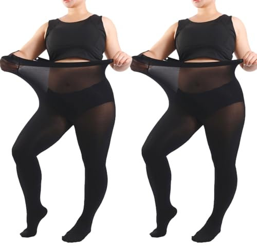 FUIPVGI 2 Pièces Collants Semi-Opaques 70D Couleur Unie pour Femmes Collant Thermique Épais, Legging Grande Taille Ladies, Collants de Soutien, Collant Femme Ventre Plat Confort (Noir)