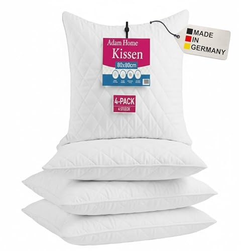 Adam Home Gesteppt Kissen 4er-Pack (80x80cm) kopfkissen in Hotelqualität, Seitenschläfer-Pillows for Sleeping, schnell zurückfedernde, staubdichte, hochwertig gefüllte Pillow