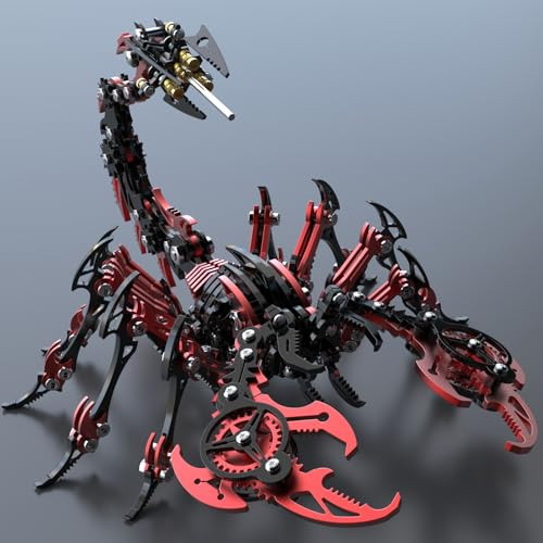 Metalkitor Scorpion - Kit puzzle 3D in metallo per adulti e ragazzi, 454 pezzi, modelli di assemblaggio meccanico, 4 ore di costruzione, ideale per regali e decorazioni (nero e rosso)