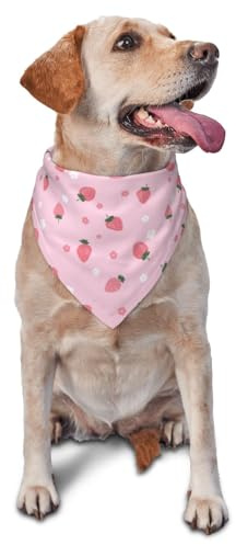 Hundhalsduk, sött jordgubbsmotiv, rosa och vit blomma, triangelhaklapp, hundnäsduk, söta hundtillbehör, hundhalsdukar