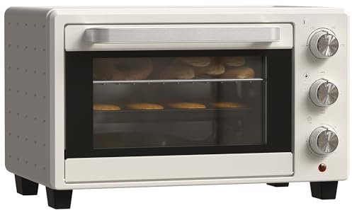 HOMCOM Horno Eléctrico de Sobremesa 21L 1400W Mini Horno Eléctrico con Temporizador hasta 60min y Temperatura Regulable hasta 230℃ Crema