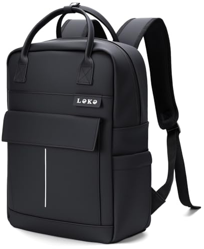 Lekespring Laptop Backpack 15.6 Inch Waterproof Rucksack,Work Backpack for Women Men, Leather Bag for Travel Cabin College Teacher Business(Black)