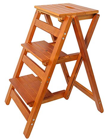GAOXIONG ErWaad Klappbarer Tritthocker/Leiterstuhl mit 3 Stufen, Holz-Treppenstuhl für den Haushalt, sichere, rutschfeste Trittleiter, hoher Hocker, Werkzeug für Haus und Garten, Höhe 66 cm, strapazi