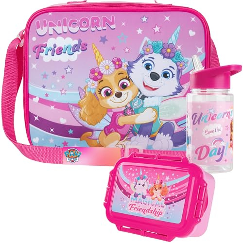 Get Trend Paw Patrol Sac Isotherme Repas Boîte à Goûter Gourde 400ml Set Déjeuner 3 Pièces Enfant Chase Ruben Skye Pique Nique (Rosa Paw Patrol)