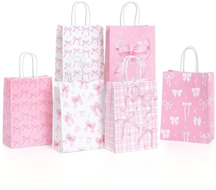 EUYKQNOI Sacchetti Regalo busta regalo compleanno Colorati con Manico 6 Pcs di Sacchetti di Carta Colorati,Sacchetti di Carta Kraft Colorati per Feste di Natale,Matrimoni,Compleanni,Celebrazioni,Dolci