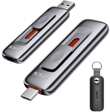 SSK 2 TB USB-flashenhet upp till 1 000 MB/s, dubbel USB 3.2 Gen2 minnessticka typ A + typ C bärbar SSD 3-stegs push-pull design extern solid state-enhet för iPhone 15/16/17-serien/Android/Mac/PC