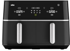 Braun TwinCook 5 TD5030IBK varmluftsfritös med 10 liter kapacitet, 80–200 grader, PFAS-fri keramisk beläggning, RealAir Technology, 8 program, touchkontroll, diskmaskinssäker, 2 400 W