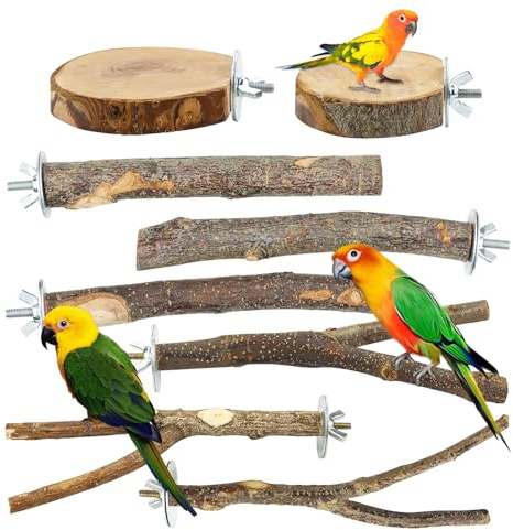 8 Stück Natur Sitzstangen Set für Vögel, Naturholzstangen Vogelständer Vogelzubehör Sitzstangen, Vogelspielzeug Holz Natur Sitzstangen Wellensittich Sitzstangen für Wellensittich, Vogelkäfig Zubehör
