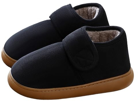 Vintersnöstövlar för kvinnor män varma pälsfodrade skor justerbara remmar slip-on tofflor bekväma halkfria utomhus inomhus sneakers för äldre, Män Svart C, 5 UK Wide